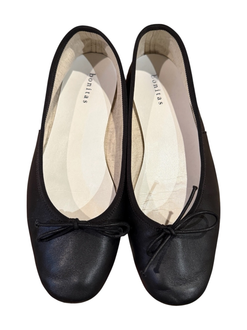 Bonitas Classic Black Ballet Leather Flats - 24.5cm sole